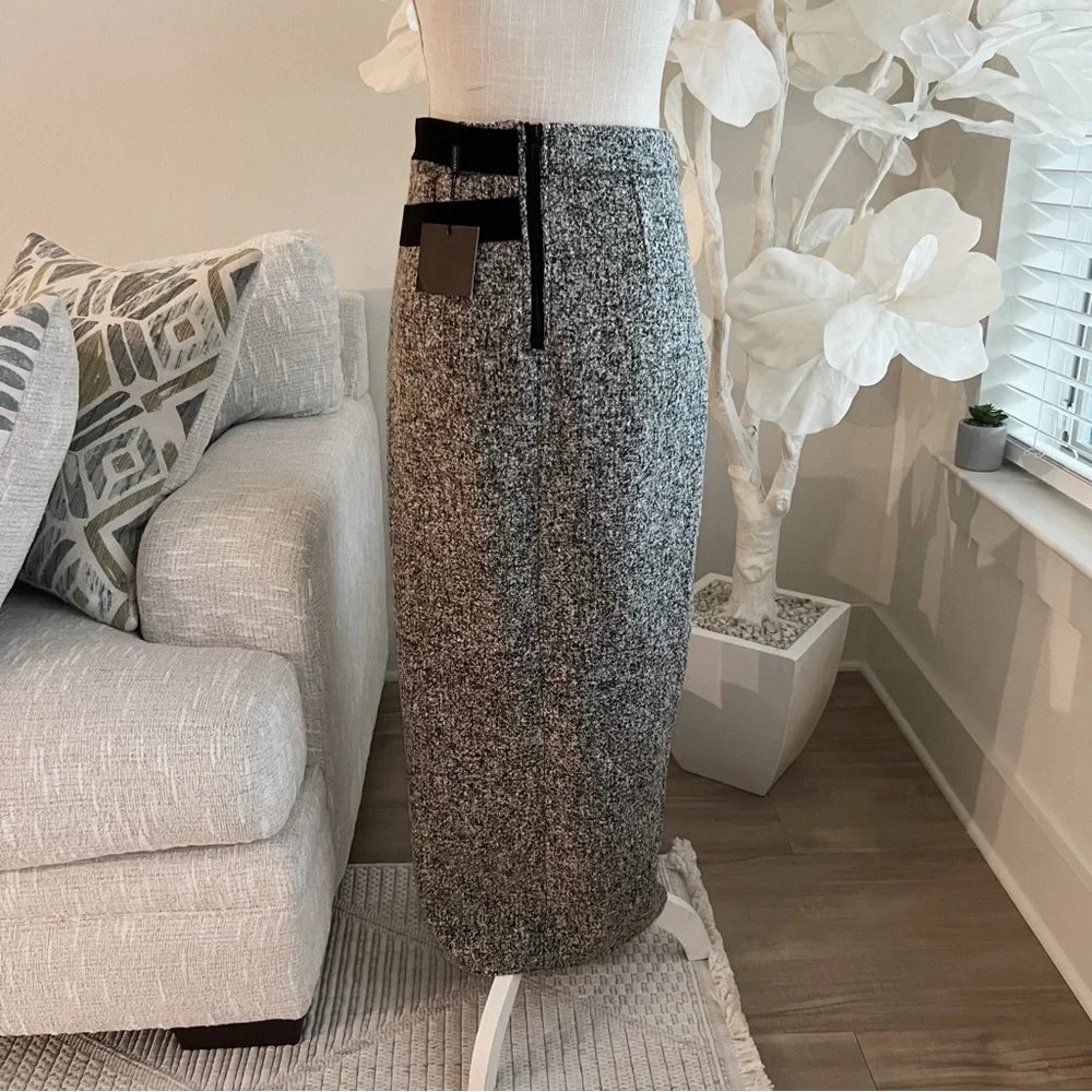 J LUX Label Gisele Gray Tweed Slit Women's Skirt - Picture 8 of 11